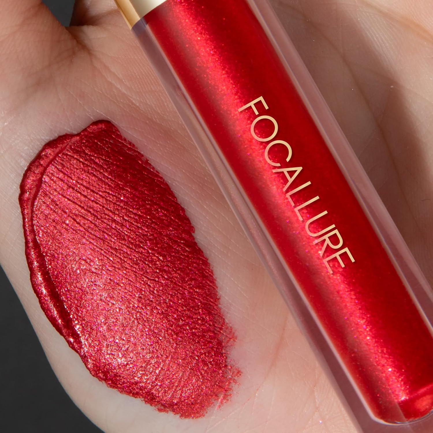 FOCALLURE Metallic Liquid Lipstick,Non Stick Cup Lip Gloss,High Impact Lip Color with Transfer-proof Wear,Long Lasting & Waterproof Lipstick Makeup for Women,RD04 HOLLYWOOD-Velvo Beauty