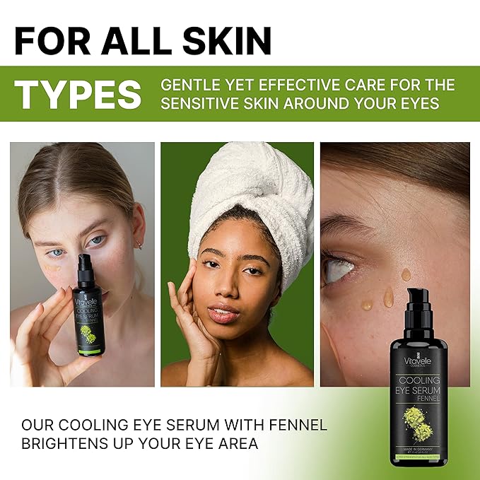 Eye Serum Under Eye Cream for Dark Circles and Puffiness – Cooling, Hydrating Under Eye Serum with Pure Fennel Extract – Eye Cream Anti Aging to Moisturize & Depuff – Zero Paraben Eye Gel by Vitavelle-Velvo Beauty