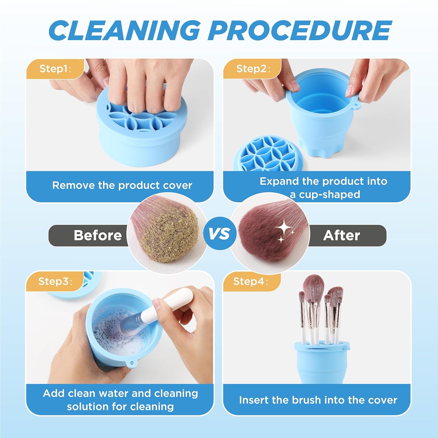 Makeup Brush Cleaner - Foldable Silicone Makeup Brush Cleaner Mat with Brush Storage Holder Makeup Brush Cleaning Bowl Cosmetic Brush Washing Tool for Cleaning Organizer and Drying (Blue)-Velvo Beauty