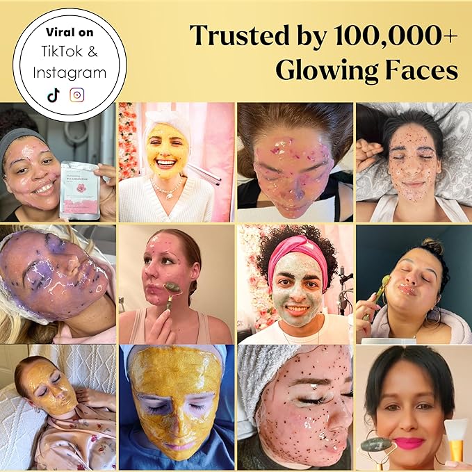 VogueNow Jelly Face Mask for Facials - 24K Gold Hydrating, Brightening & Nourishing Jelly Mask with Free Jade Roller & Spatula | Professional Hydrojelly Masks | Vajacial Jelly Mask Powder | 23 Oz Jar-Velvo Beauty