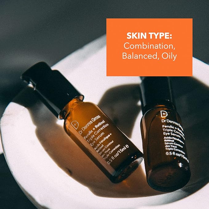 Dr. Dennis Gross Ferulic + Retinol Triple Correction Eye Serum: for Wrinkles, Loss of Elasticity, and Rough Texture, 0.5 fl oz-Velvo Beauty