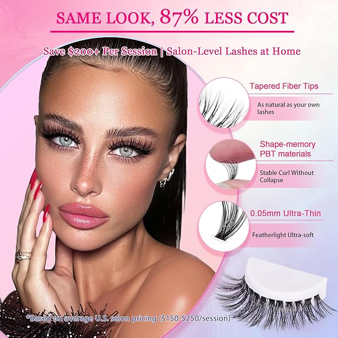 Waltz Lash Clusters Kit - Lash Clusters Lash Extension Kit with Bond and Seal Eyelash Cluster 20D30D40D50D-0.07D Cluster Eyelash Extensions Eyelash Extension Kit DIY at Home-Velvo Beauty
