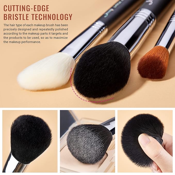 Jessup Makeup Brushes Set Professional 27 pcs Brush Makeup Premium Synthetic Foundation Contour Powder Blush Highlighter Eyeshadow Concealer Brow Face Make Up Brushes Tools Black/Silver T133-Velvo Beauty