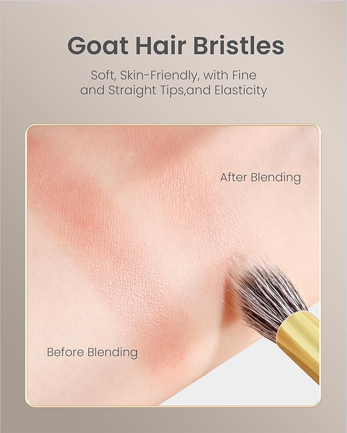 Desert Oak Series Stippling Brush - Dual-Length White & Gray LambsGoat Hair Bristles, Sloped Edge for Cream/Powder Perfection, Ebana Handle & Brass Ferrule (CM 168)-Velvo Beauty