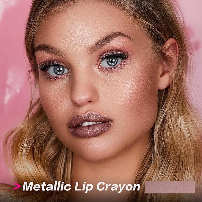 FOCALLURE Ultra Chic Metallic Lipstick,Rich Vitamin E Lip Crayon,Lightweight Shinning Color without Drying or Fading,Long Lasting Lips Makeup,#27 Champagne-Velvo Beauty