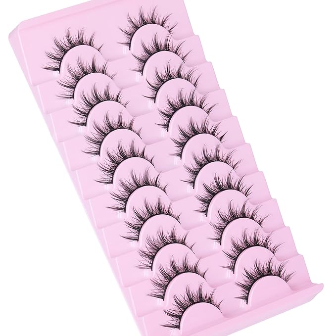 FANXITON Manga Lashes Wispy Natural Look Faux Eyelashes 10 Pairs Asian 3D False Eyelashes 14 mm Cat Eye Lashes Pack-Velvo Beauty