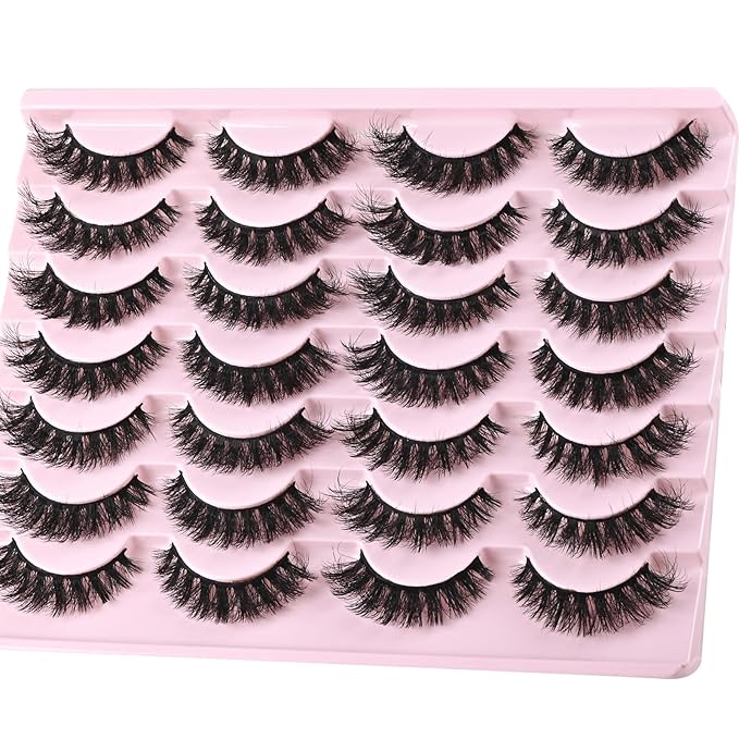 FARRED Wispy Mink Lashes Fluffy False Eyelashes 14 Pairs Fake Eyelashes Natural Look Short Natural Lashes Cat Eye Lash Wispy Volume Eyelash Faux Mink Strip Lashes Pack for Daily Makeup (F19 | 6-13 mm)-Velvo Beauty