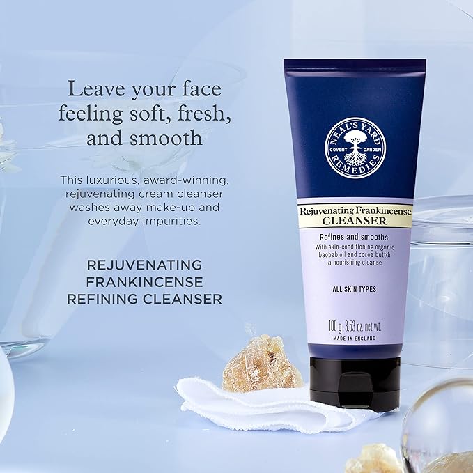 Neal's Yard Rejuvenating Frankincense Cleanser with Aloe Vera & Cocoa Butter, Smoothes & Refines, All Skin Types, Vegan Approved, Cruelty-Free 100mL-Velvo Beauty
