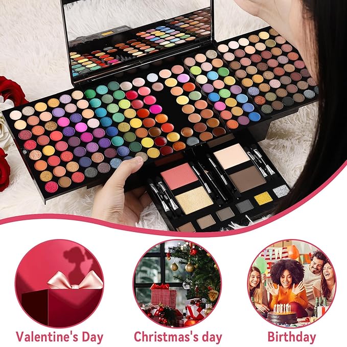 CHARMCODE 190 Colors Cosmetic Make up Palette Set Kit Combination with Eyeshadow Facial Blusher Eyebrow Powder Face Concealer Powder Eyeliner Pencil A Mirror All-in-One Makeup Gift Sets For Women-Velvo Beauty