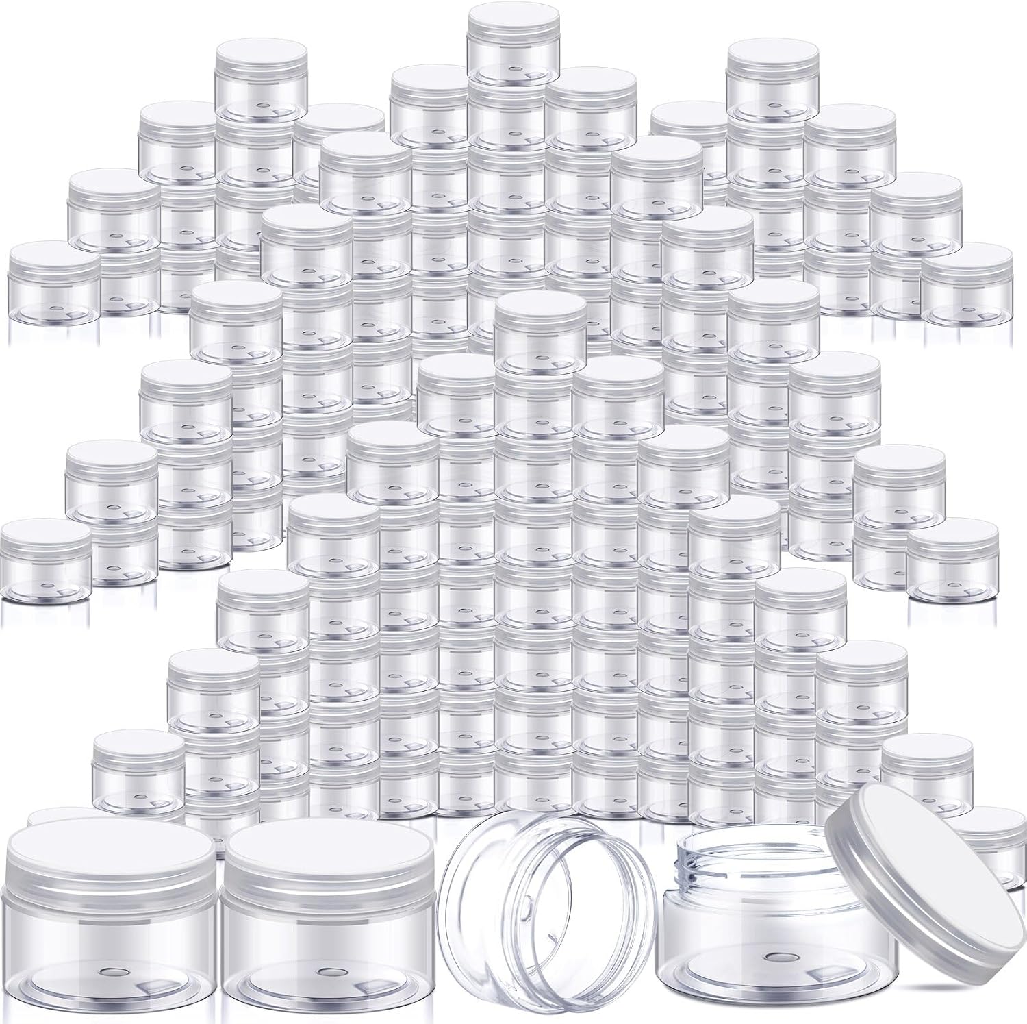SATINIOR 100 Pcs Plastic Jars with Lids Small Containers Lids Wide Mouth Small Plastic Containers for Lotion Cream Rhinestones Body Butters Travel Storage(10 oz, Clear)-Velvo Beauty