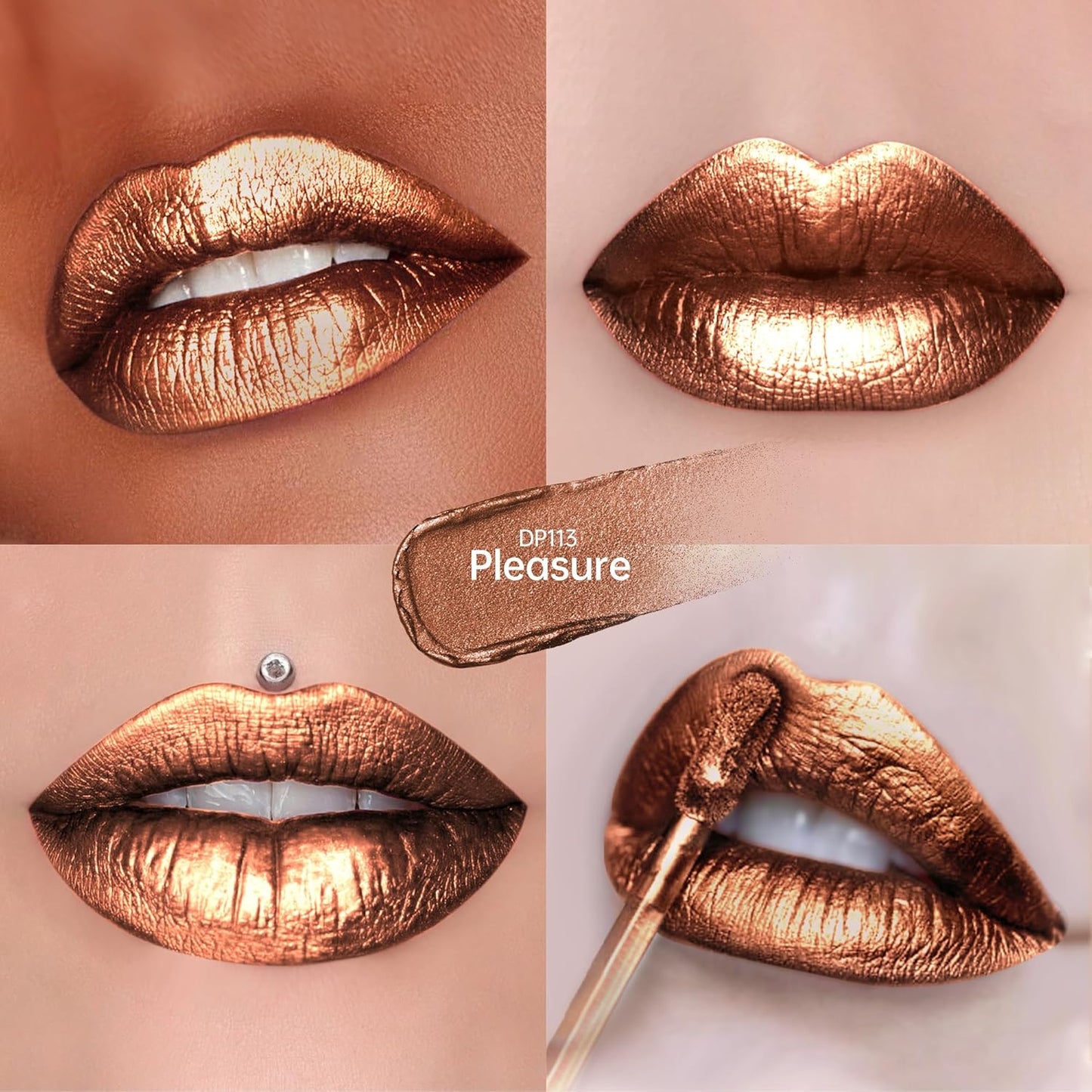 Brown Lipsticks for Women Metallic Lipstick Long Lasting Non Stick Cup Lip Gloss, Shimmer Lightweight Hydrating Full Coverage Lip Color, DP113 Pleasure-Velvo Beauty