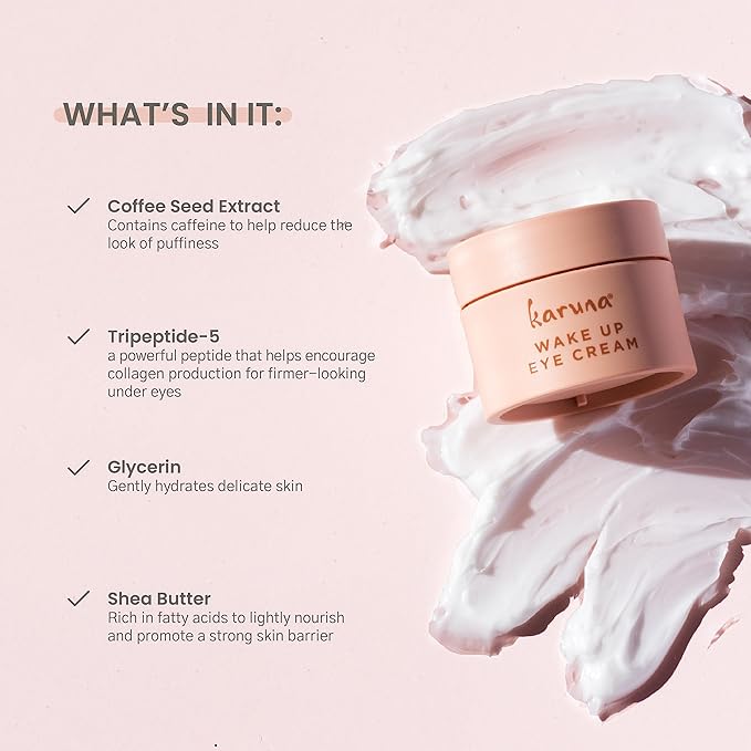 Karuna - Wake Up Eye Cream with Coffee Cherry & Tri-Peptides, Caffeine Eye Cream, Under Eye Brightener, Anti Aging Serum, Moisturizer for Puffiness, Boost Collagen for Fine Lines & Dark Circles, 15 ml-Velvo Beauty