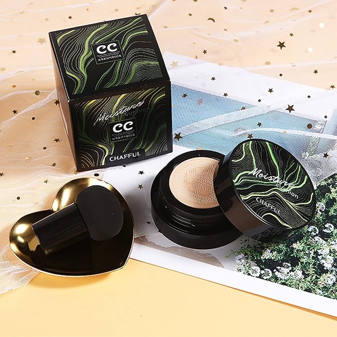 2 PCS Mushroom Head Air Cushion CC Cream Nature Foundation,Foundation Brush Powder Brush,Moisturizing Concealer, Bright Makeup Base Long Lasting with Mushroom Makeup Sponge(#03 Warm Nude)-Velvo Beauty
