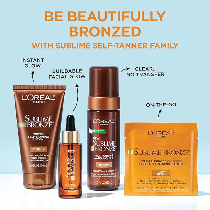 L'Oreal Paris Sublime Bronze Self Tanning Towelettes, Streak-Free, Natural Looking Tan, 6 ct-Velvo Beauty
