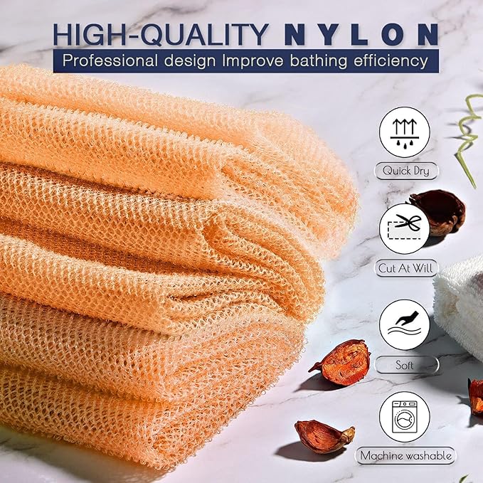UJFQBH 3 Pieces African Bath Sponge African Net Long Net Bath Sponge Exfoliating Shower Body Scrubber Back Scrubber Skin Smoother,Great for Daily Use (Yellow,Yellow,Yellow)-Velvo Beauty