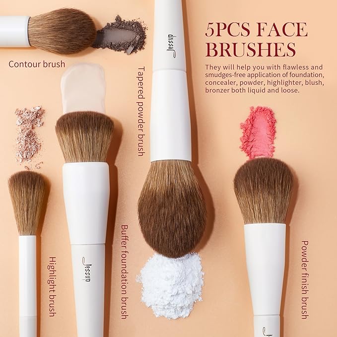 Jessup Makeup Brushes 14Pcs Makeup Brush Set Premium Synthetic Powder Foundation Contour Blush Concealer Eye Shadow Blending Liner Make Up Brush Kit Light Grey with Gift Box, T329-G-Velvo Beauty