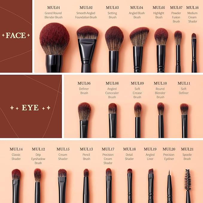 Jessup Makeup Brushes Set Premium Synthetic Powder Foundation Highlight Concealer Eyeshadow Blending Eyebrow Liner Spoolie Brush Set Black 21pcs T271-Velvo Beauty