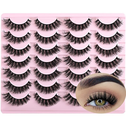 FARRED Wispy Mink Lashes Fluffy False Eyelashes 14 Pairs Fake Eyelashes Natural Look Short Natural Lashes Cat Eye Lash Wispy Volume Eyelash Faux Mink Strip Lashes Pack for Daily Makeup (F19 | 6-13 mm)-Velvo Beauty