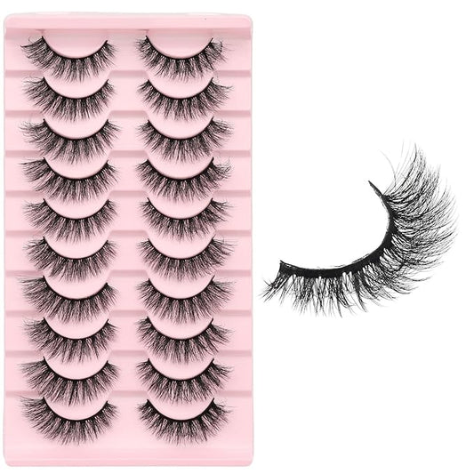 Cat Eye False Eyelashes – Natural Look, Wispy & Lightweight Glue-On Lashes, Reusable Fake Eyelashes for Everyday & Party Makeup (10 Pairs)-Velvo Beauty