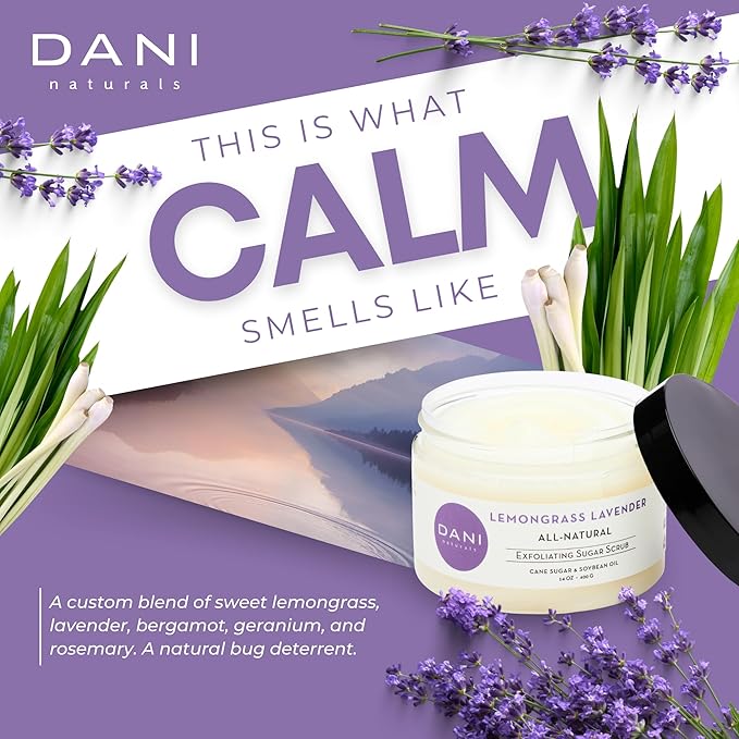 Naturals Sugar Scrub - Exfoliating Lemongrass Lavender with organic cane sugar and shea butter gently exfoliates and hydrates, leaving skin smooth and refreshed. 14 oz-Velvo Beauty