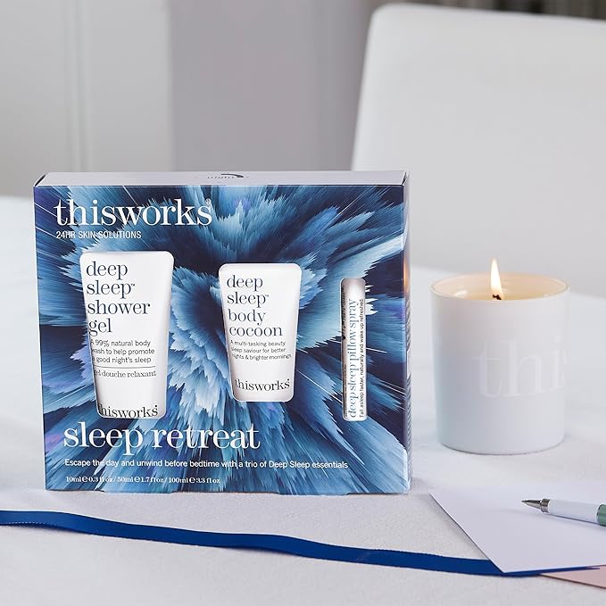 thisworks Sleep Retreat Box Gift Set: Deep Sleep Pillow Spray, Body Moisturizer and Shower Gel. Travel set to Promote Sleep with Lavender, Camomile and Vetivert-Velvo Beauty