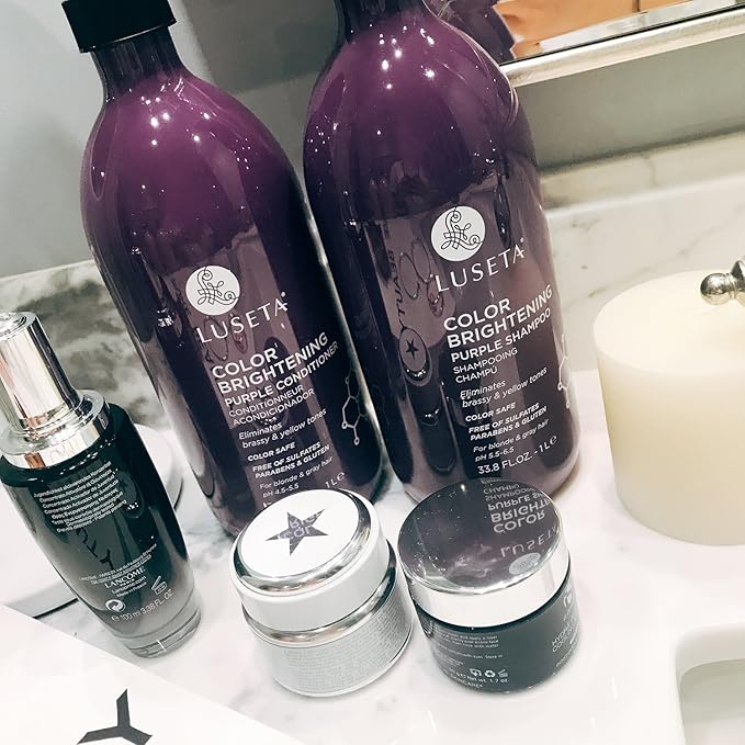 L LUSETA Color Brightening Purple Shampoo and Conditioner Set for Blonde and Gray Hair, Infused with Cocos Nucifera Oil to Help Nourish, Moisturize and Condition Hair, 2x33.8oz-Velvo Beauty