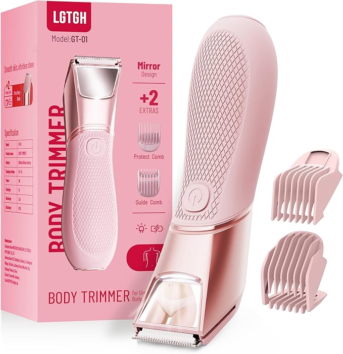 Bikini Trimmer for Women: Mirror Electric Shaver for Body Pubic Hair with LED Light, IPX7 Waterproof Portable Lady Facial Razor with Ceramic Blade,Rechargeable Body Groomer for Leg,Arm,Underarm-Velvo Beauty
