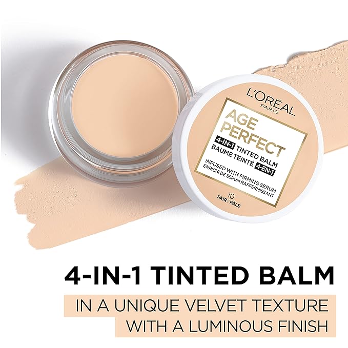 L'Oreal Paris Age Perfect 4-in-1 Tinted Face Balm Foundation with Firming Serum, Fair 10, 0.61 Ounce-Velvo Beauty