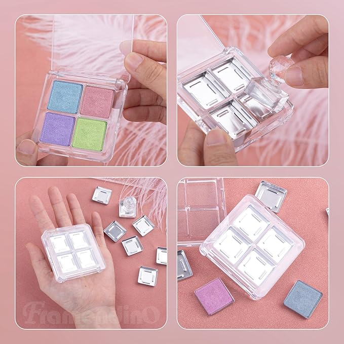 Framendino, 4 Sets Acrylic Empty Eye Shadow Pallet 4 Grids Eye Shadow Storage Case with Acrylic Seal for DIY Craft-Velvo Beauty