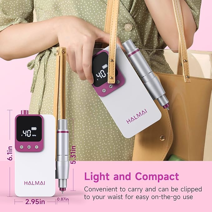 Electric Nail Drill Professional, Portable Nail File for Acrylic Gel Nails, Cordless Rechargeable Ultra Power Nail Drill Kit 40000RPM, HMC320 Salon-Grade Efile Nail Machine (White)-Velvo Beauty