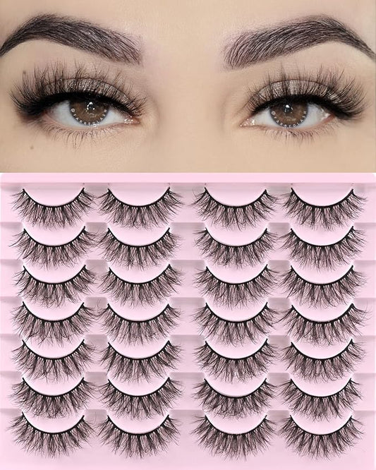 FARRED Natural Lashes Short Eyelashes Wispy False Mink Lash Pack 14 Pair Natural Look Fluffy Doll Eyelash Small Fake Strip Lashes Full Pestañas Sets for MUA and Beginners Daily Makeup (F3 | 8-16mm)-Velvo Beauty