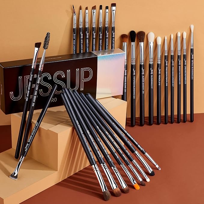 Jessup Eye Makeup Brushes Set Professonal 28pcs Premium Synthetic Eyeshadow Brush Eyeliner Brush Eyebrow Brush Blending Brush for Makeup Black T341-Velvo Beauty