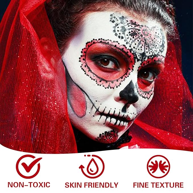 3 Colors Black White Red Face Body Paint Clown Makeup Palette Professional Face Paint for Halloween Cosplay Sfx Joker Zombie Vampire Makeup-Velvo Beauty