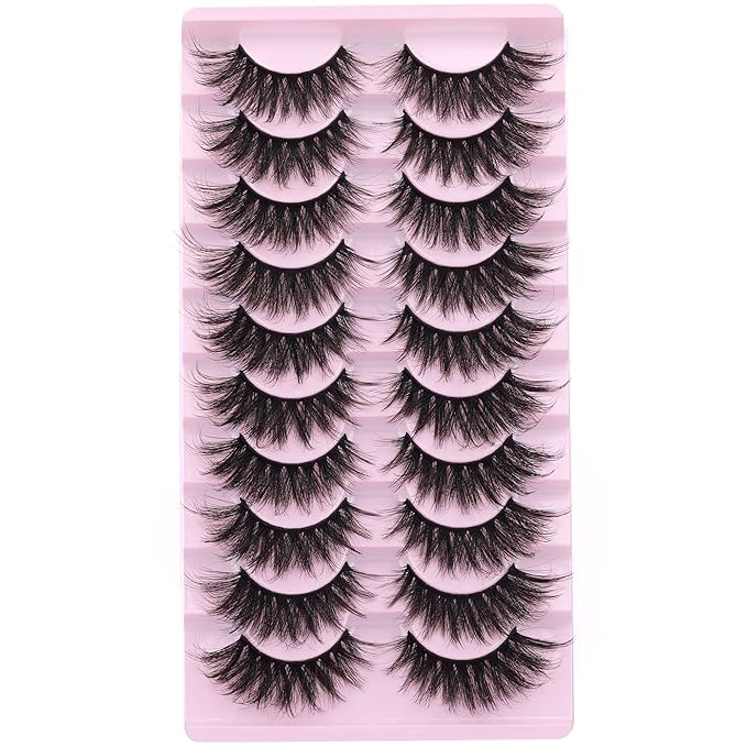 FANXITON False Eyelashes Fluffy Mink Lashes 20 mm Cat Eye Lashes Long 5D Wispy Dramatic 10 Pairs Pack-Velvo Beauty