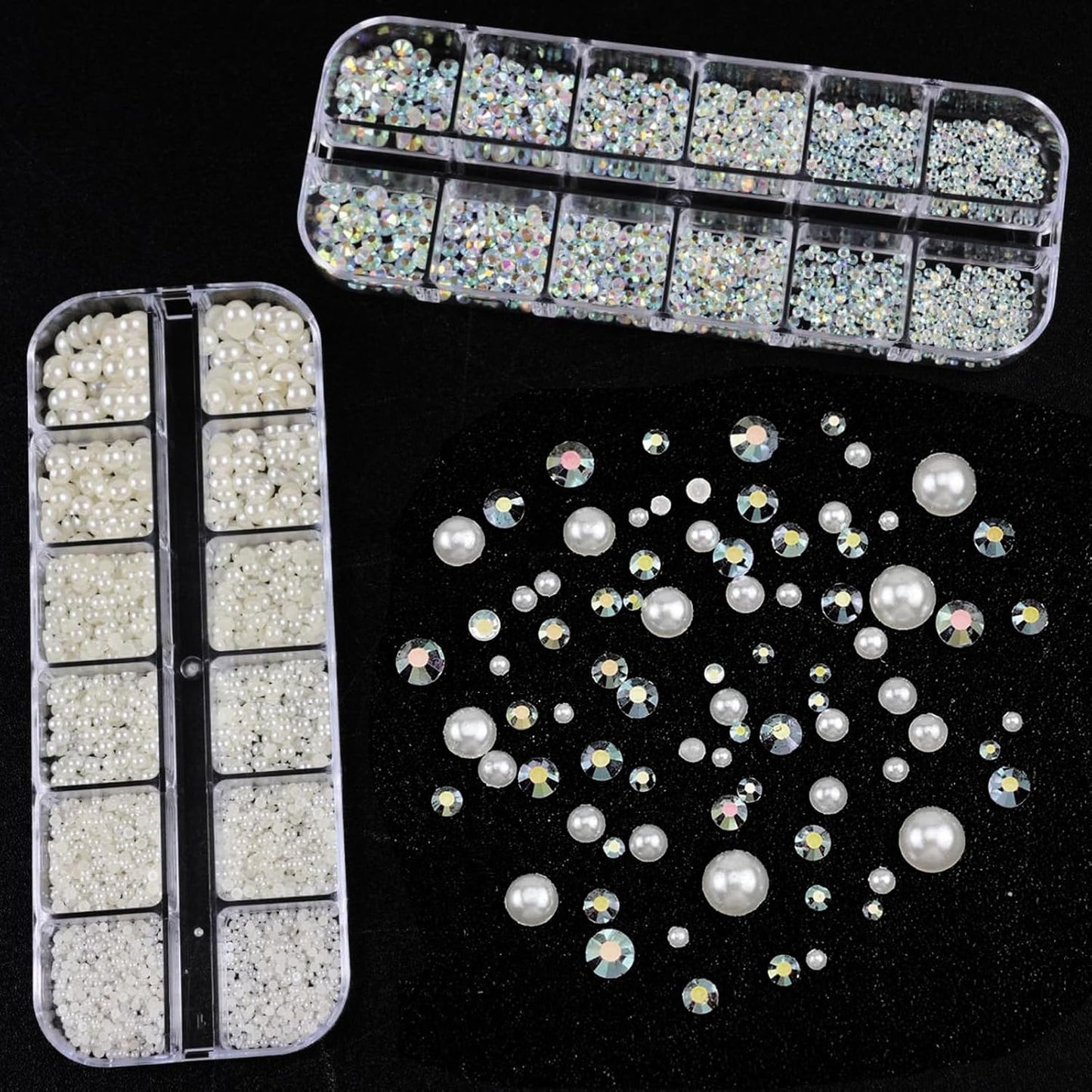 Nail Art Pearls Rhinestones with Glue Gel Flatback Cream Pearls AB Rhinestones Nail Charms Mixed Size 0.04-0.2in Nails Gems Pearl Accessories for Women Nails Design Decoration-Velvo Beauty