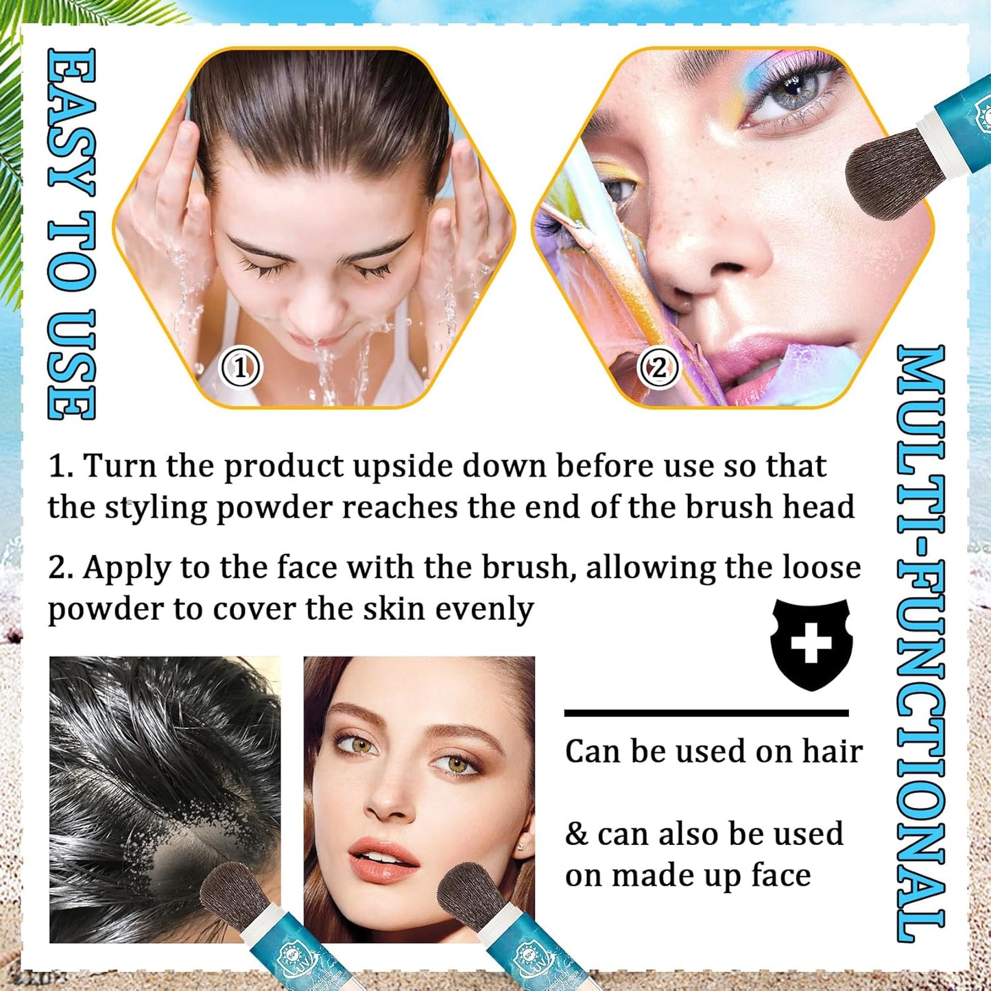 Mineral Face Sunscreen Setting Powder,Lasting Oil Control Lightweight Powder Sunscreen with SPF50+,Loose Waterproof Brush on Sun Screen Makeup for All Skin Types-Velvo Beauty