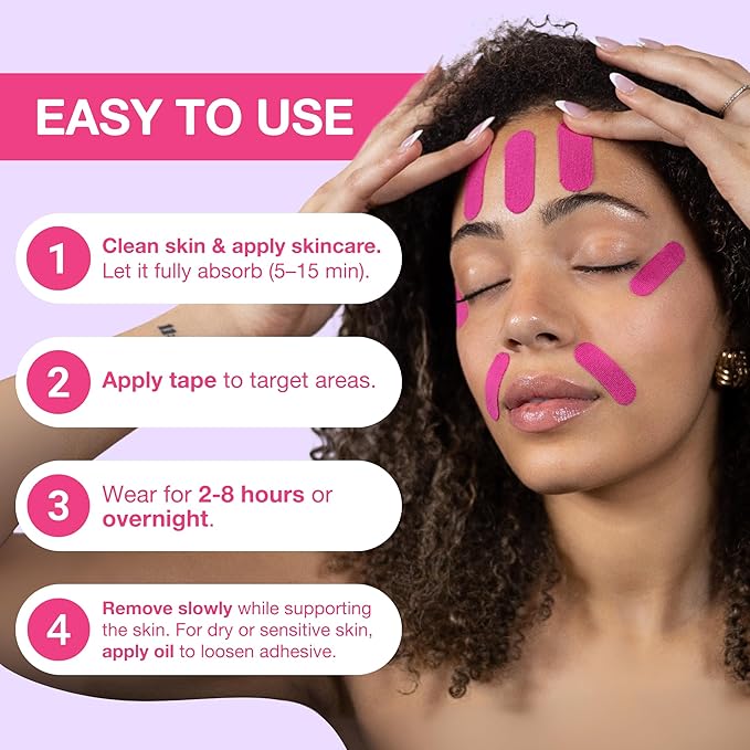 Anti Wrinkle Patches for Women - Forehead, Smile Line, Face Lifting Tape - Overnight Facial Lift - Pre-Cut Kinesiology Face Tape in 2 Sizes - Skin Safe, Latex-Free-Velvo Beauty