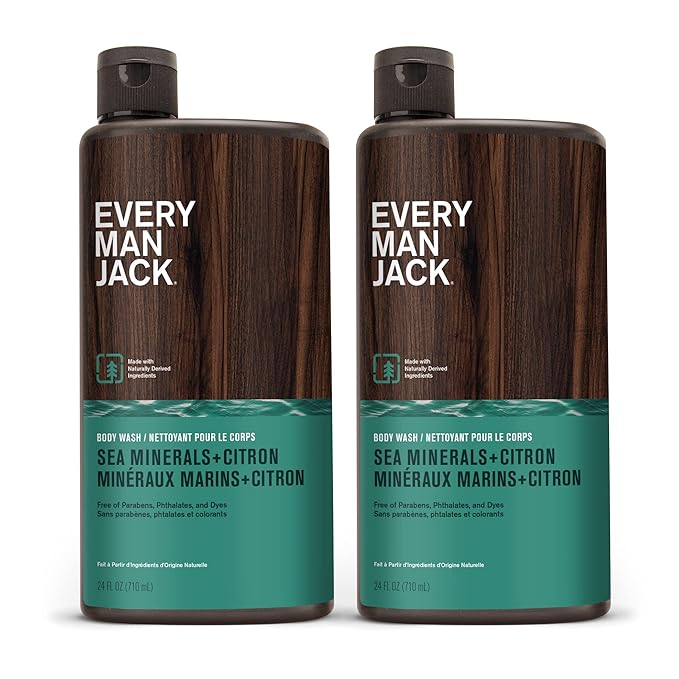 Every Man Jack Nourishing Sea Minerals + Citron Mens Body Wash for All Skin Types - Naturally Derived Ingredients - Cleanse and Hydrate Skin with Coconut and Glycerin - 24oz 2 Bottles-Velvo Beauty
