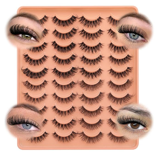 JIMIRE False Eyelashes 4 Styles Mixed Demi Wispies Cat Eye Lashes Mink Lashes Fluffy D Curl Russian Strip Lashes Natural Look Fake Lashes Pestañas 20 Pairs Pack-Velvo Beauty