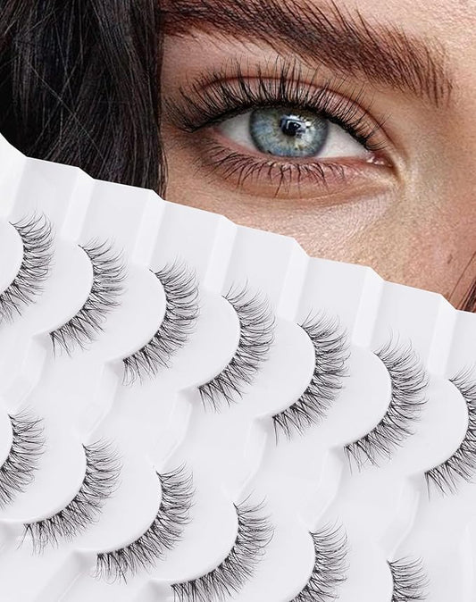 Eyelashes Natural Look Wispy Lashes Flared Strip False Eyelash Short Lash Soft False Eyelashes Fluffy Pack 7 Pairs Everyday 12MM D86-Velvo Beauty