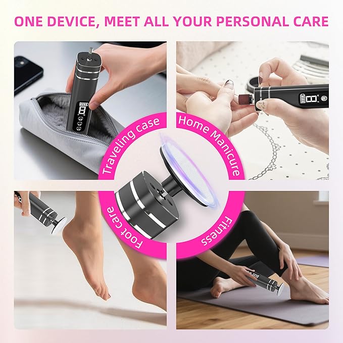 2 in 1 Electric Foot Callus Remover,9 Adjustable Speeds Rechargeable Electric Dead Skin Sander Pedicure Tools with Sandpaper Disk and Nail Drill Bits,Grinding Heads for Women&Men-Velvo Beauty