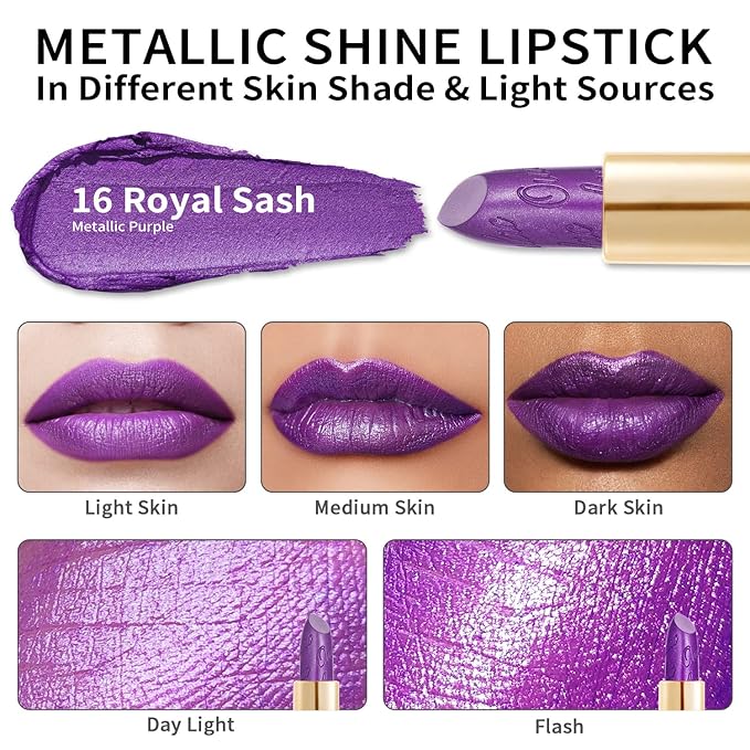 Oulac Purple Lipstick for Women with Metallic 3D Shine, Lightweight Hydrating Formula, High-Impact Lip Color, Vegan Beauty, Full Coverage Lip Makeup, Royal Sash (16)-Velvo Beauty