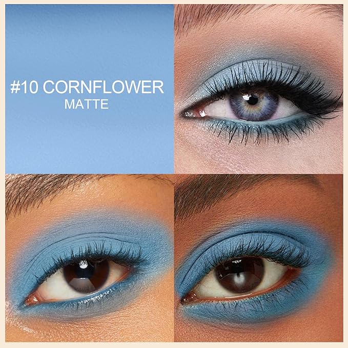 Erinde Waterproof Eyeshadow Stick, Cream Eye Shadow Stick, Long-Lasting, Crease-Proof, Cream to Powder Buildable & Blendable Eye Shadow Pencils Crayon, Vegan & Cruelty-Free, 10 Cornflower-Velvo Beauty