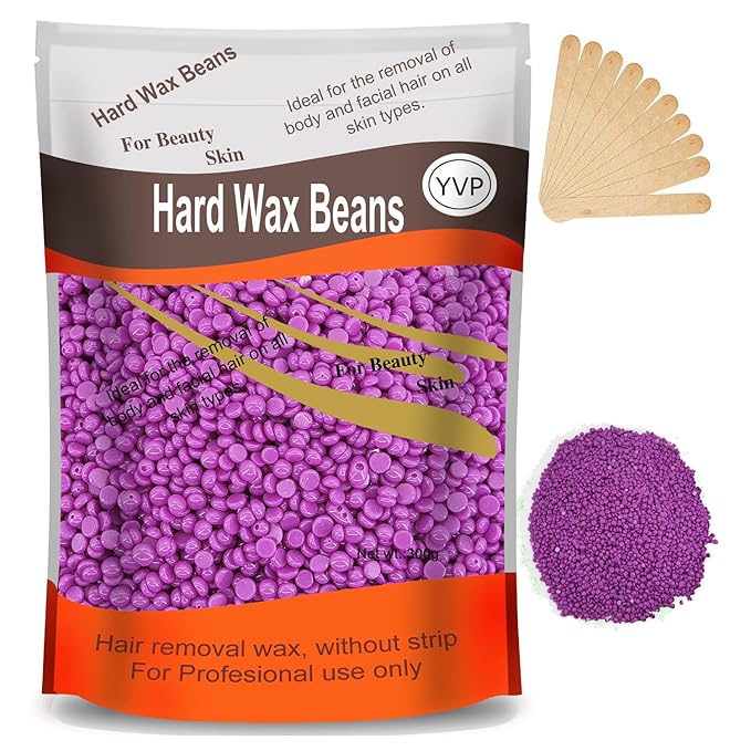 Hard Wax Beads for Hair Removal, Waxing Beans for Sensitive Skin (Violet), 10.5 Ounce/bag with 10pcs Wax Sticks-Velvo Beauty