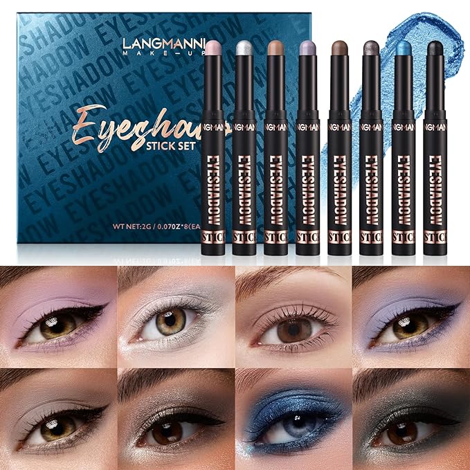 Jolilab Eyeshadow Stick Set, 8 Colors Matte Professional Bright-Colored Contouring and Highlight Stick, Cream Waterproof Long Lasting High Pigmented Eye Shadow. (8, C1)-Velvo Beauty