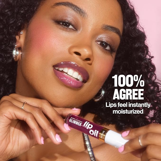 REVLON Super Lustrous Glimmer Lip Oil, Moisturizing & Tinted, Shiny Finish, Made with Plant-Based Squalane, 007 Posh Peach, 0.13 fl oz-Velvo Beauty