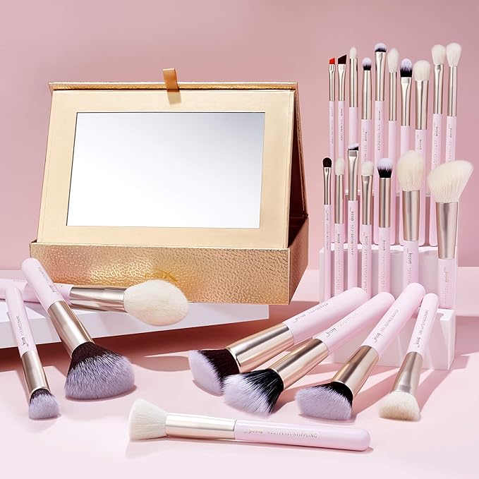 Jessup Makeup Brushes Set Professional Makeup Brush Eyeshadow Blending Powder Foundation Blusher Concealer 25pcs with Cosmetics Storage Box, Blushing Bride T295-Velvo Beauty
