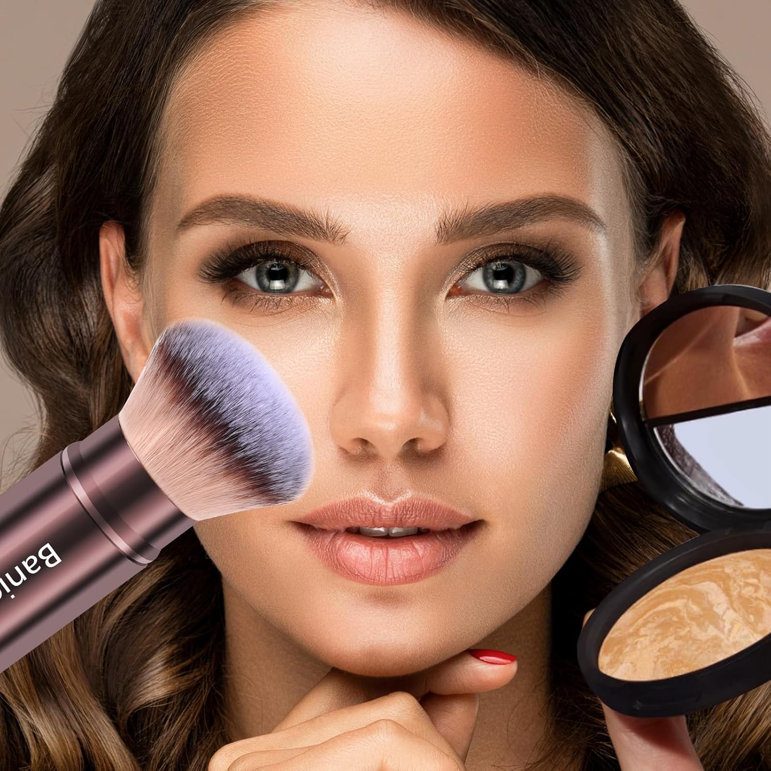 Makeup Brush Kabuki Face Brushes Retractable Travel Blush Brush Portable Flawless for Foundation, Powder Blush, Bronzer, Buffing, Liquid, Cream, Cruelty Free with Cover(Round-Head)-Velvo Beauty