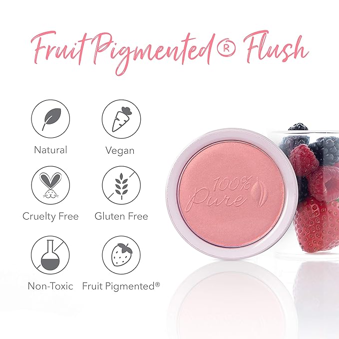 100% PURE Powder Blush (Fruit Pigmented), Chiffon, Soft Shimmery Finish, Nourishes Skin w/Rosehip Oil, Cocoa Butter, Natural Makeup (Soft Pink) - .32 oz-Velvo Beauty