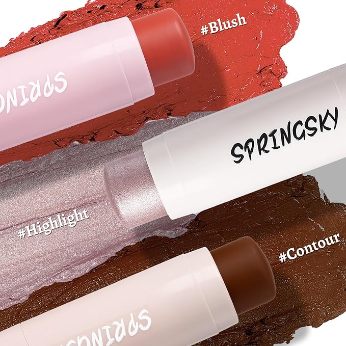 3Pcs Multi-Use Face Makeup Sticks Sets, Blendable Cream Blush Stick For Cheeks Lips, Highlighter Contour Shading Sticks Moisturizer Make Up Sets For Women (02)-Velvo Beauty